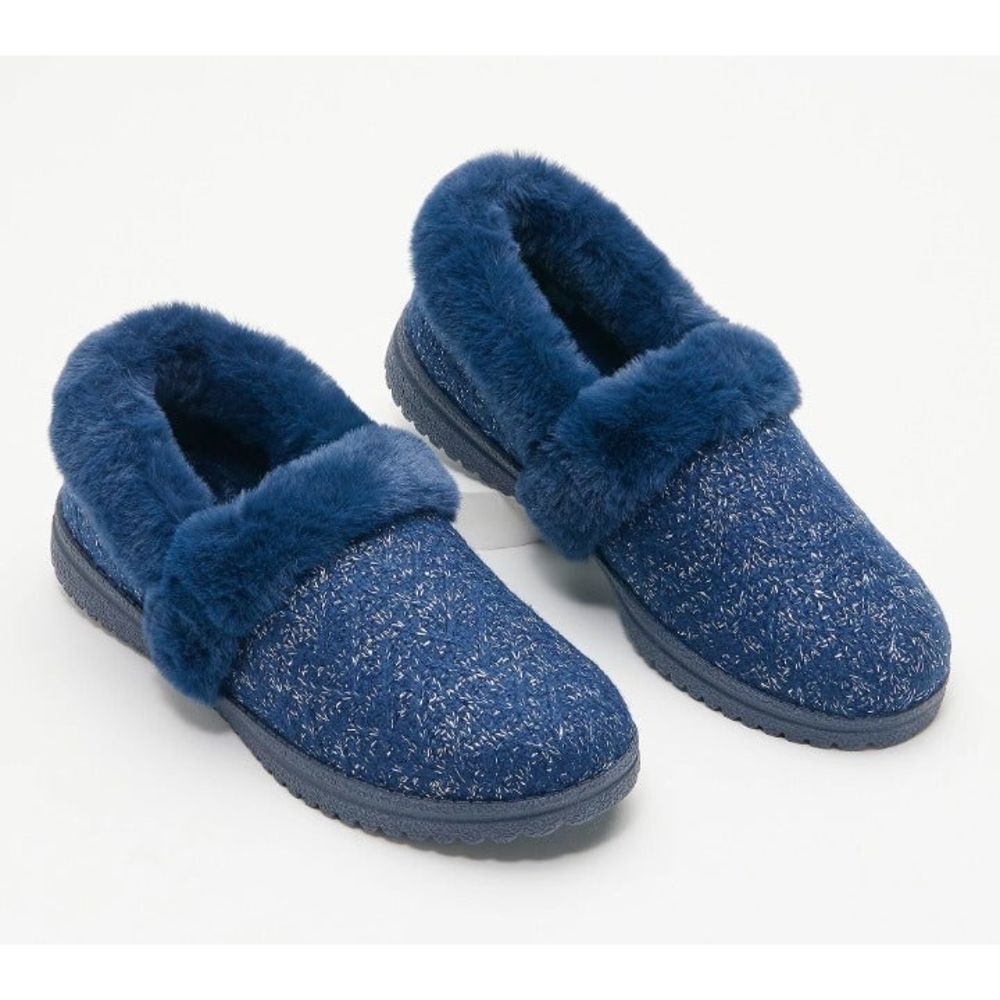 Skechers Cozy Lite Sweet Walk Sparkle Knit Slippers Navy BRAND NEW